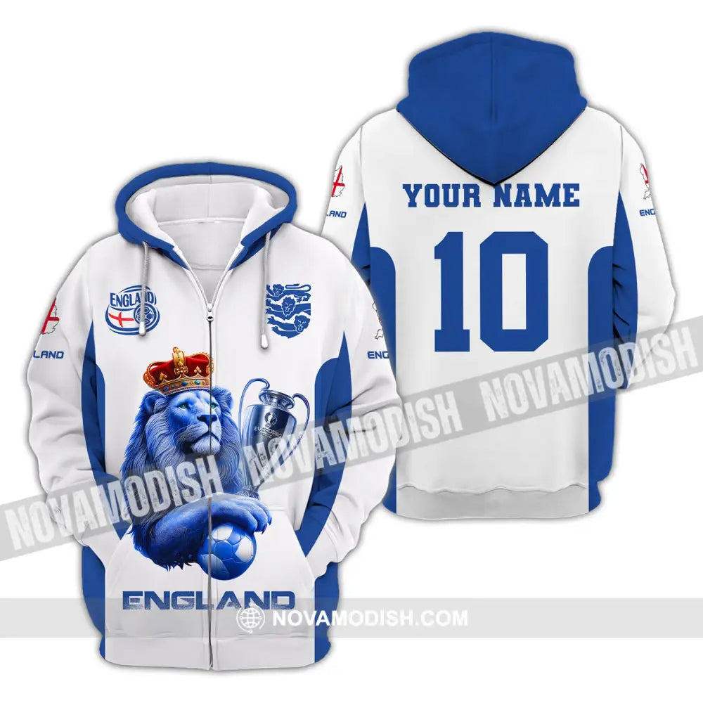 Unisex Shirt Custom Name And Number England Football Polo Long Sleeve Euro 2024 Zipper Hoodie / S