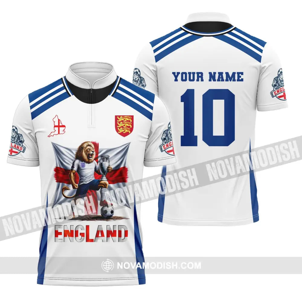 Unisex Shirt Custom Name And Number England Football Polo Long Sleeve Euro 2024 Zipper / S T-Shirt