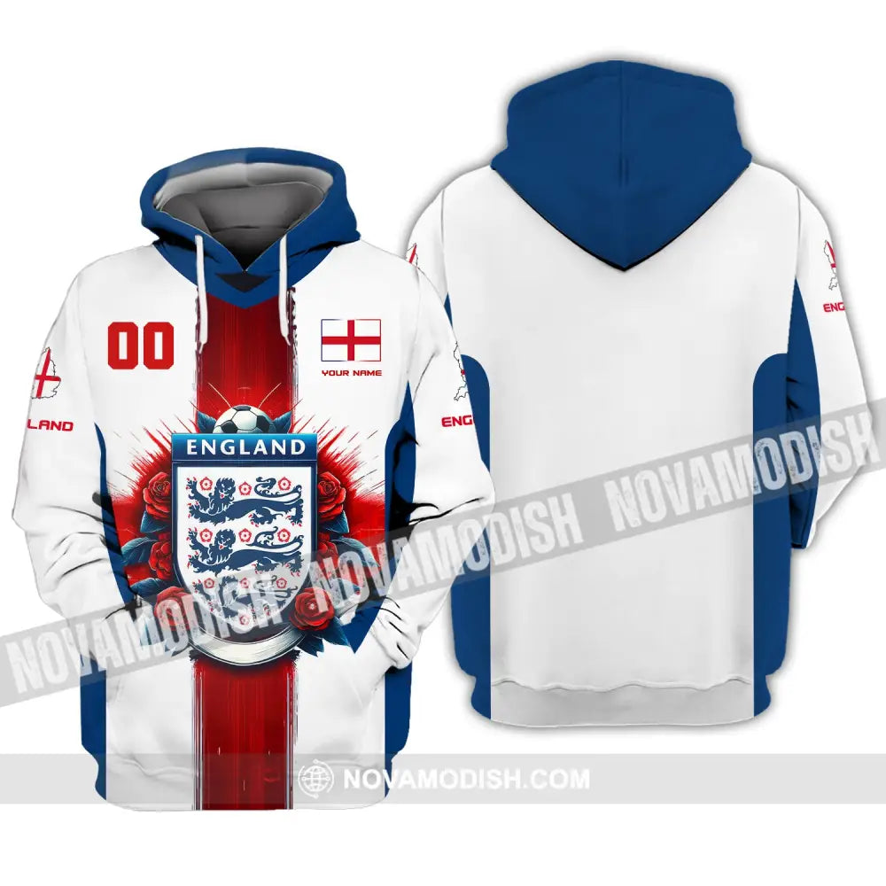 Unisex Shirt Custom Name And Number England Football Polo Long Sleeve Soccer Lover T-Shirt