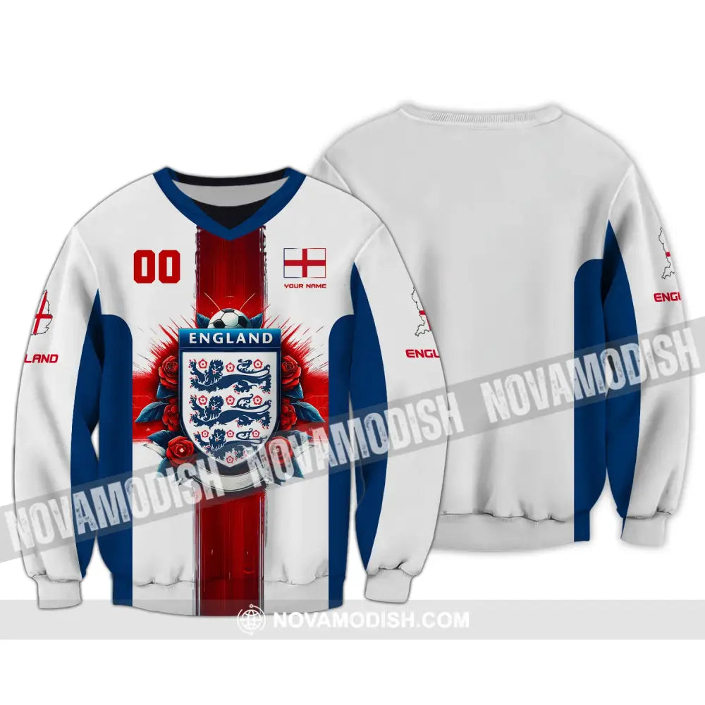 Unisex Shirt Custom Name And Number England Football Polo Long Sleeve Soccer Lover T-Shirt