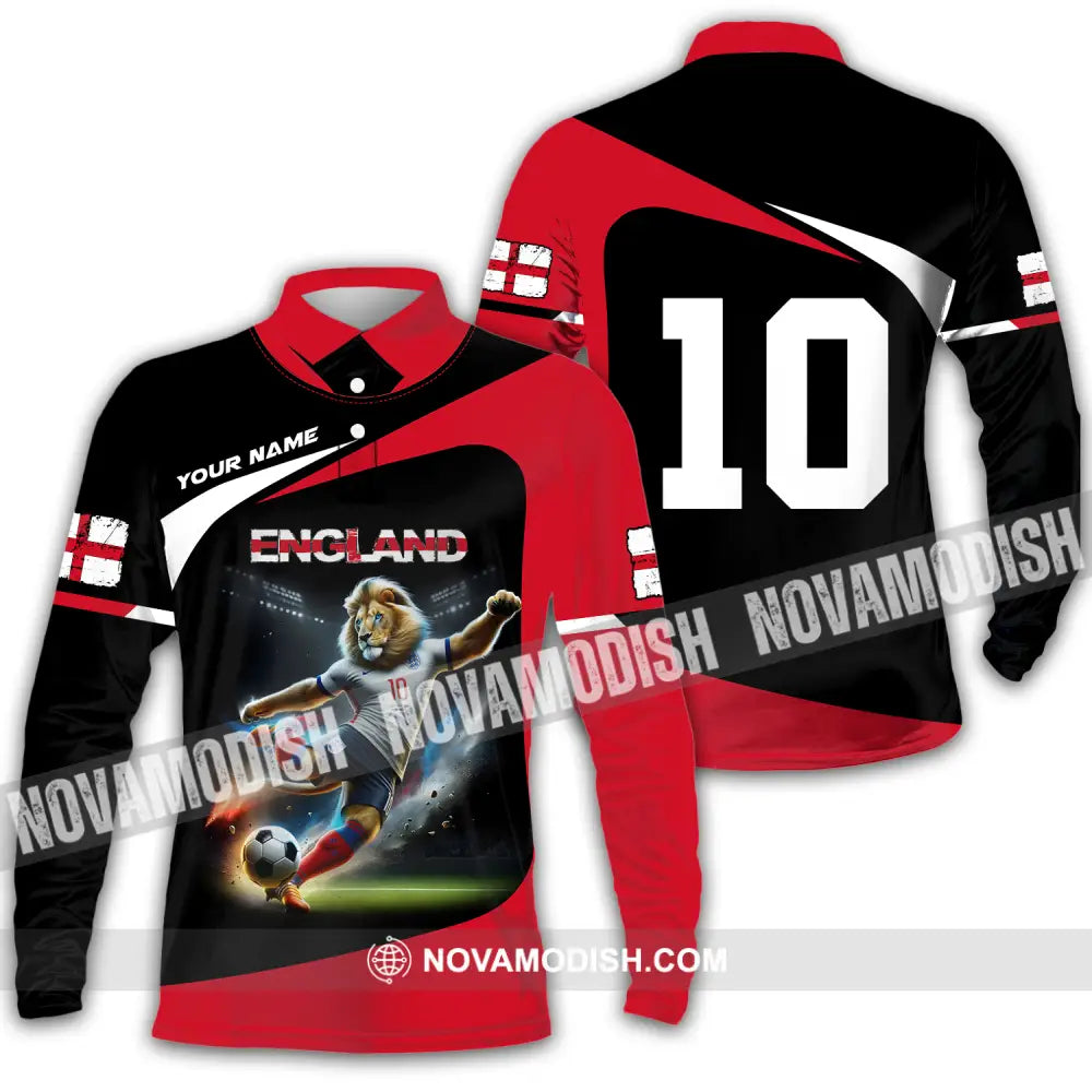 Unisex Shirt - Custom Name And Number England Lion Playing Ball Shirt Long Sleeve Polo / S T-shirt