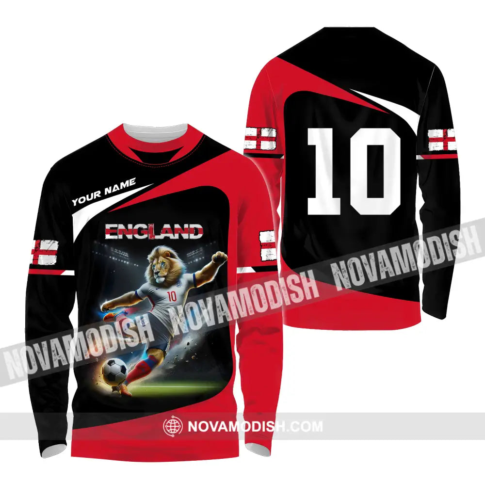 Unisex Shirt - Custom Name And Number England Lion Playing Ball Shirt Long Sleeve Shirt / S T-shirt