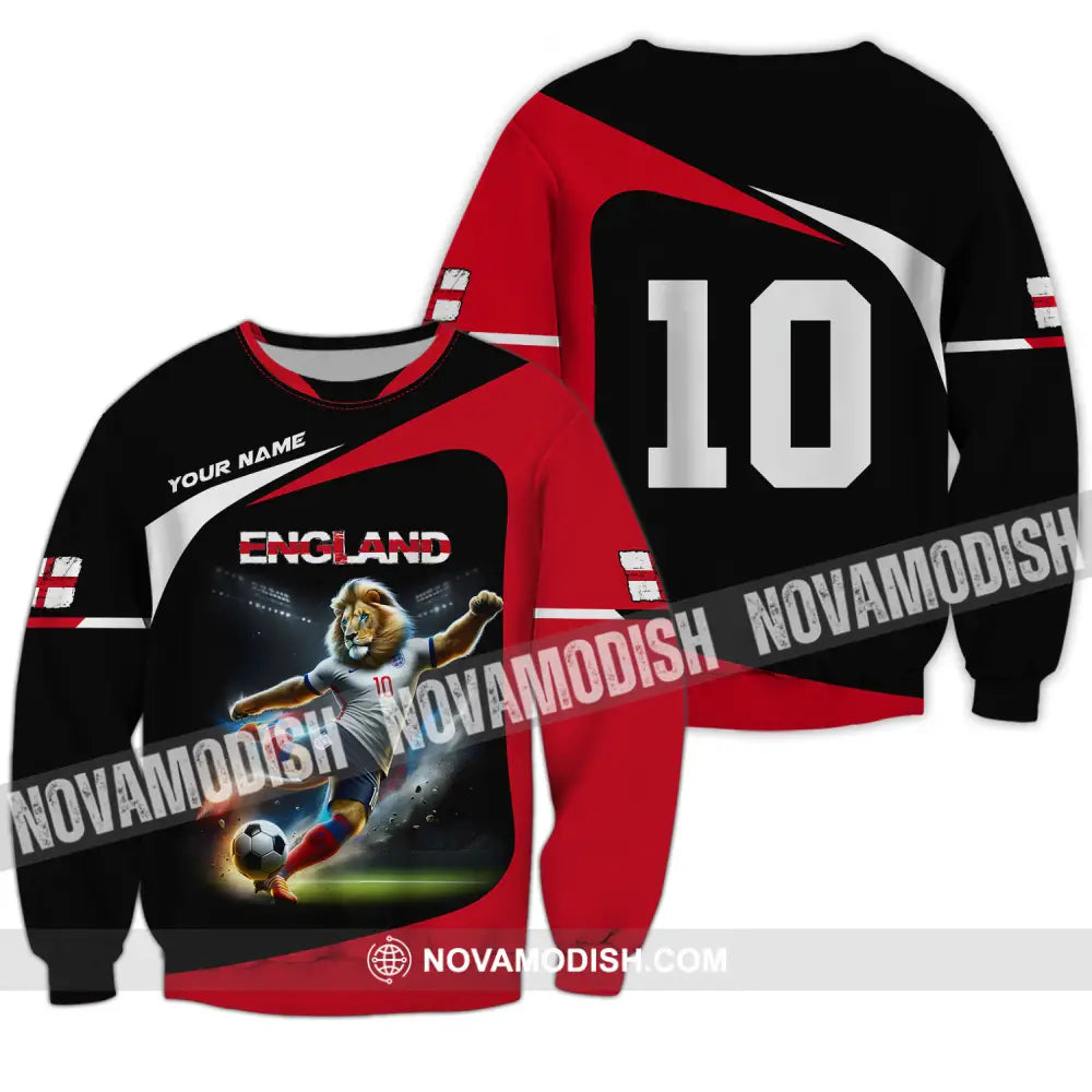 Unisex Shirt - Custom Name And Number England Lion Playing Ball Shirt Long Sleeve / S T-shirt