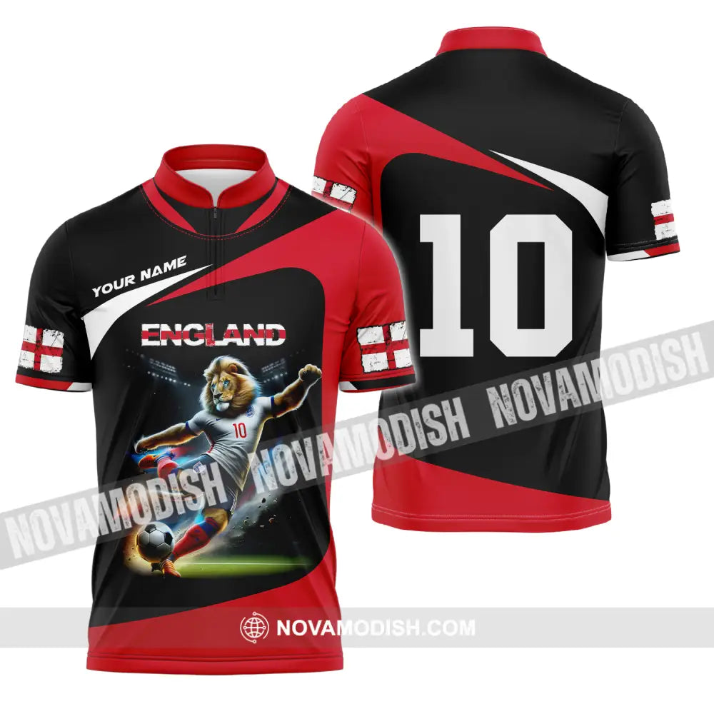 Unisex Shirt - Custom Name And Number England Lion Playing Ball Shirt Zipper Polo Shirt / S T-shirt