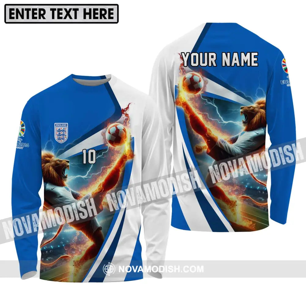 Unisex Shirt - Custom Name And Number England Lion Playing Fire Ball Shirt Long Sleeve Shirt / S T-shirt