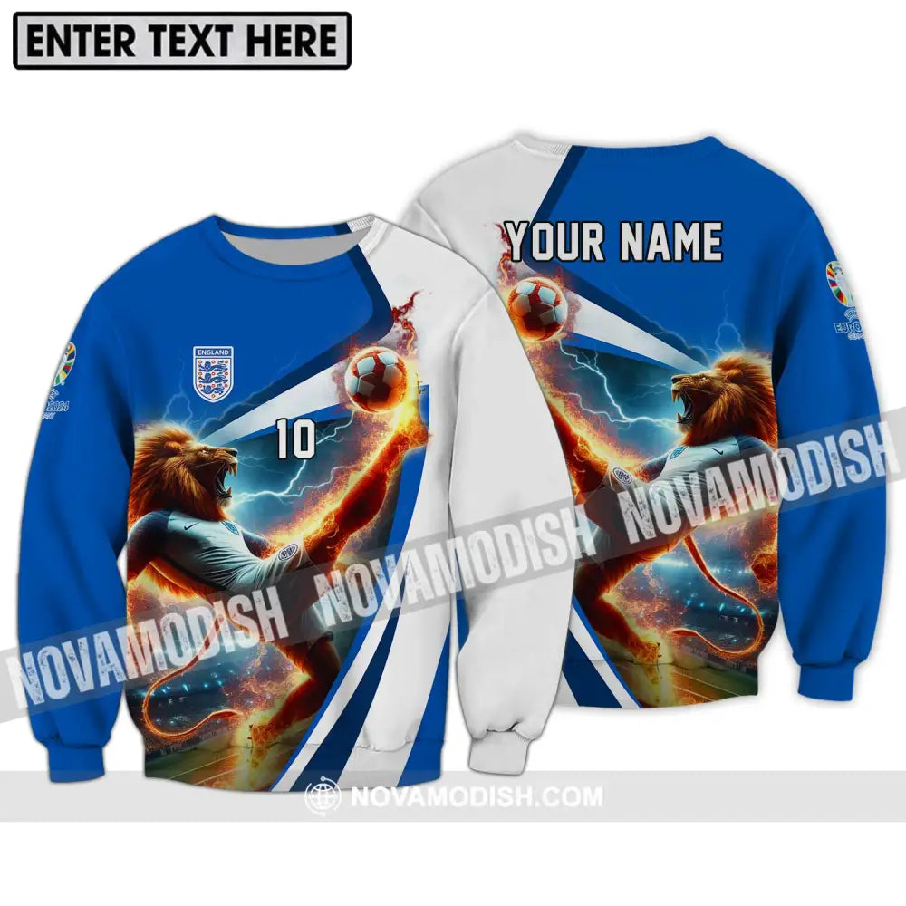 Unisex Shirt - Custom Name And Number England Lion Playing Fire Ball Shirt Long Sleeve / S T-shirt