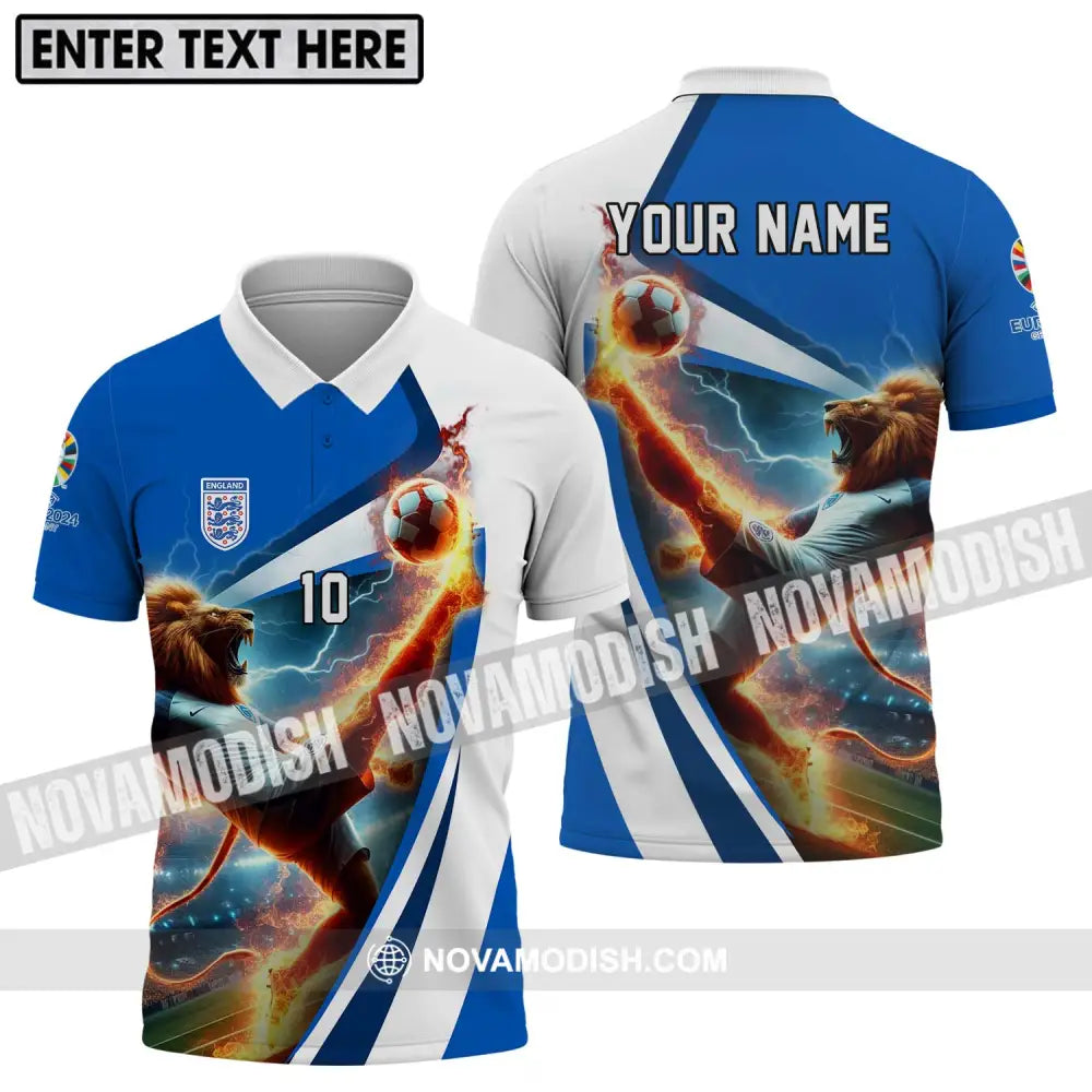 Unisex Shirt - Custom Name And Number England Lion Playing Fire Ball Shirt Polo Shirt / S T-shirt