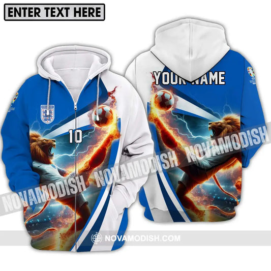 Unisex Shirt - Custom Name And Number England Lion Playing Fire Ball Shirt Zipper Hoodie / S T-shirt