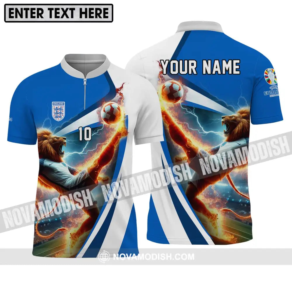 Unisex Shirt - Custom Name And Number England Lion Playing Fire Ball Shirt Zipper Polo Shirt / S T-shirt