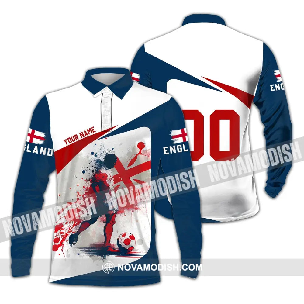 Unisex Shirt - Custom Name And Number England Man Playing Ball Euro 2024 Shirt Long Sleeve Polo / S T-shirt