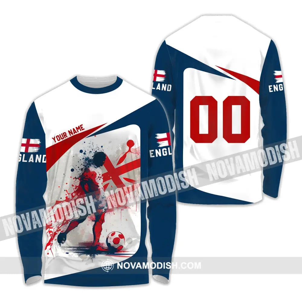 Unisex Shirt - Custom Name And Number England Man Playing Ball Euro 2024 Shirt Long Sleeve Shirt / S T-shirt
