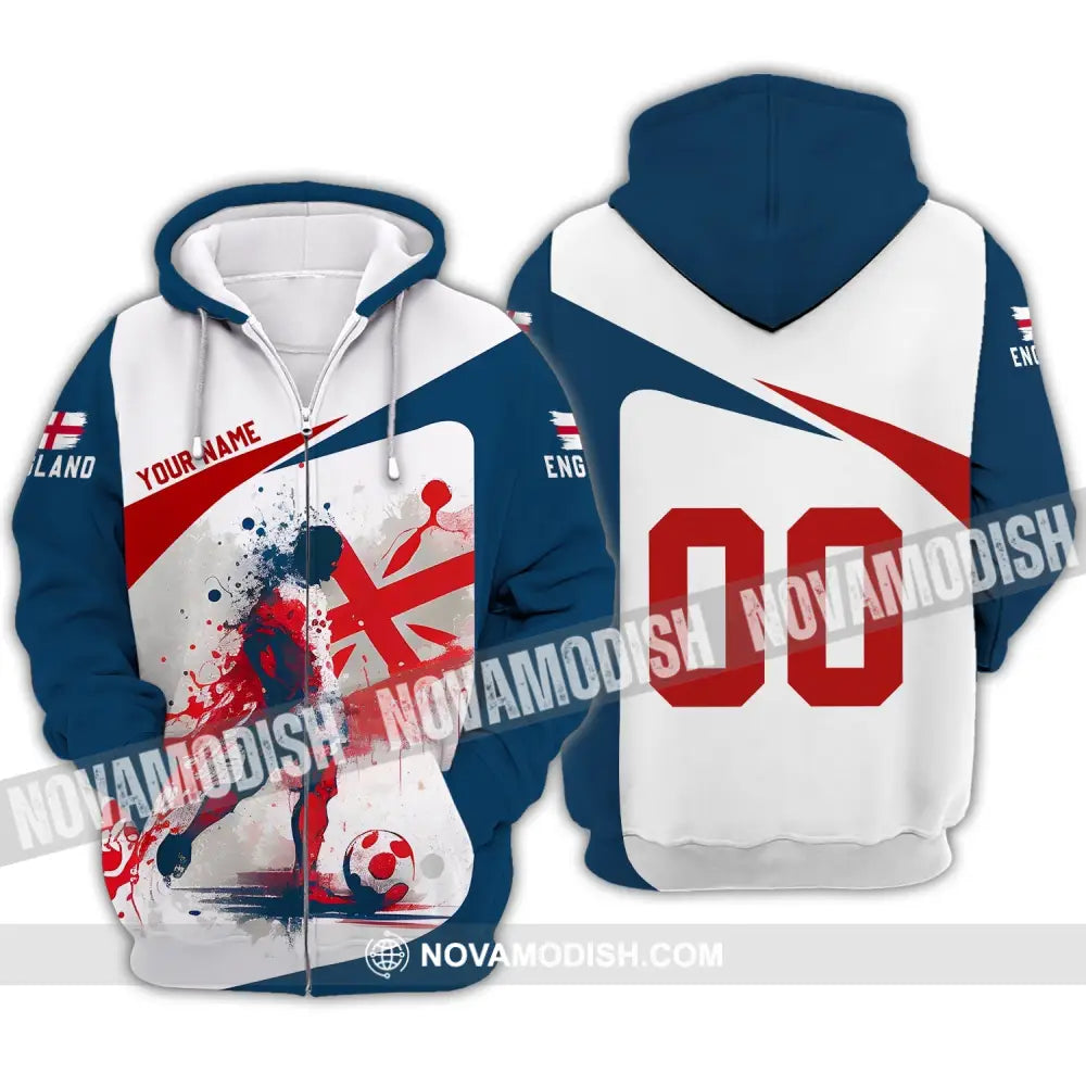 Unisex Shirt - Custom Name And Number England Man Playing Ball Euro 2024 Shirt Zipper Hoodie / S T-shirt
