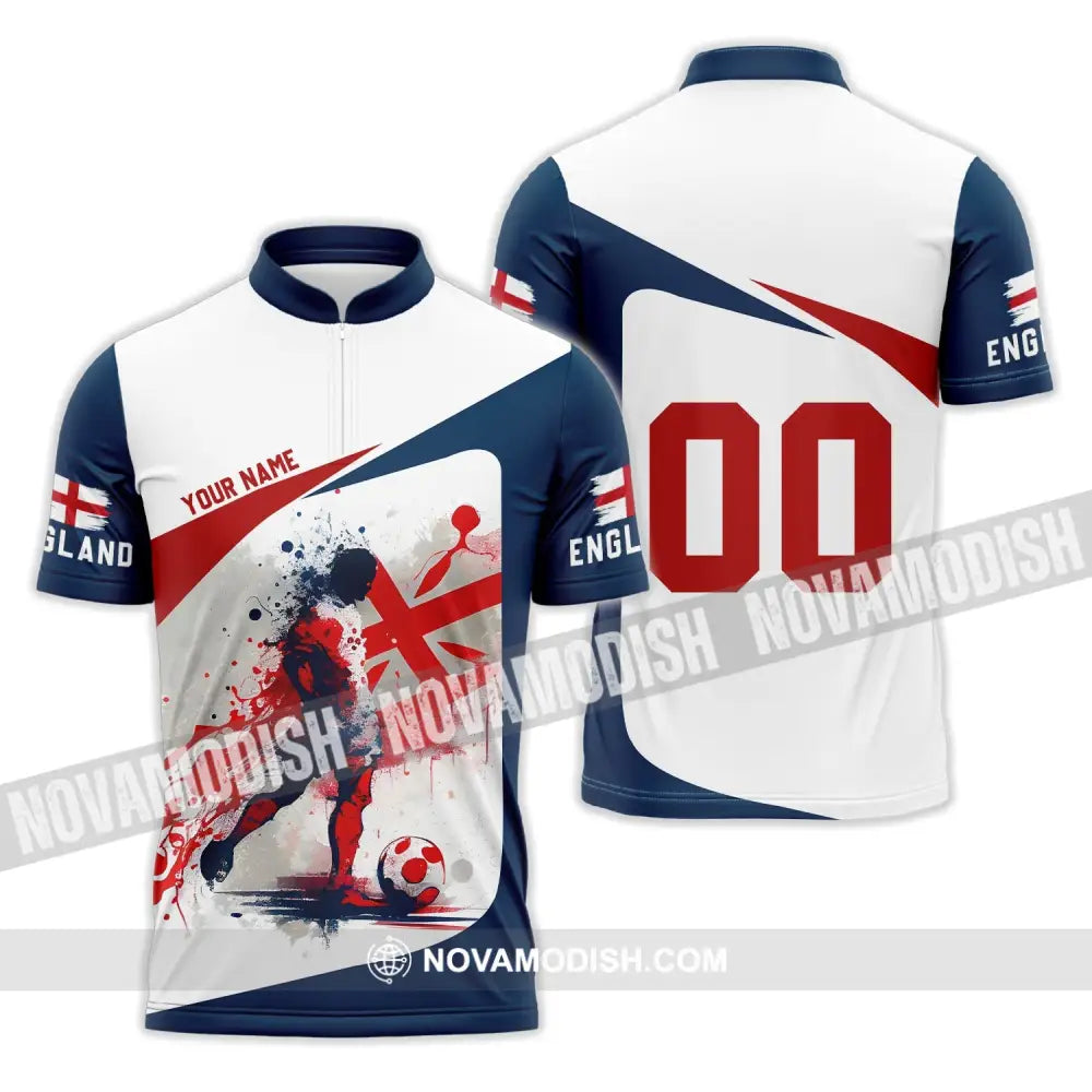 Unisex Shirt - Custom Name And Number England Man Playing Ball Euro 2024 Shirt Zipper Polo Shirt / S T-shirt