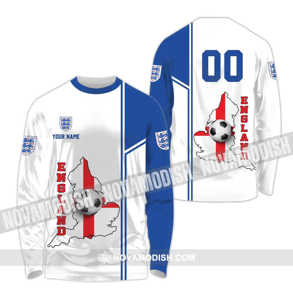 Unisex Shirt - Custom Name And Number Shirt England Map Ball Shirt Euro 2024 Long Sleeve Shirt / S T-shirt