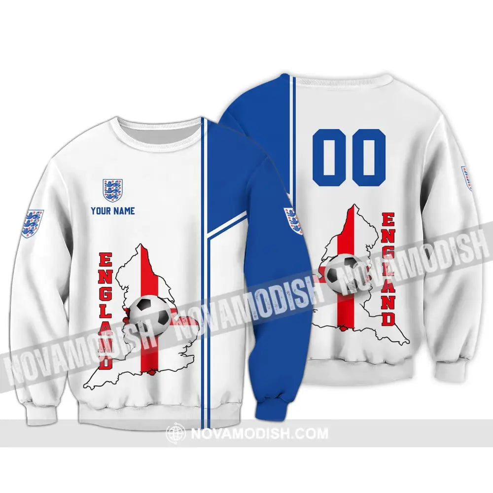 Unisex Shirt - Custom Name And Number Shirt England Map Ball Shirt Euro 2024 Long Sleeve / S T-shirt