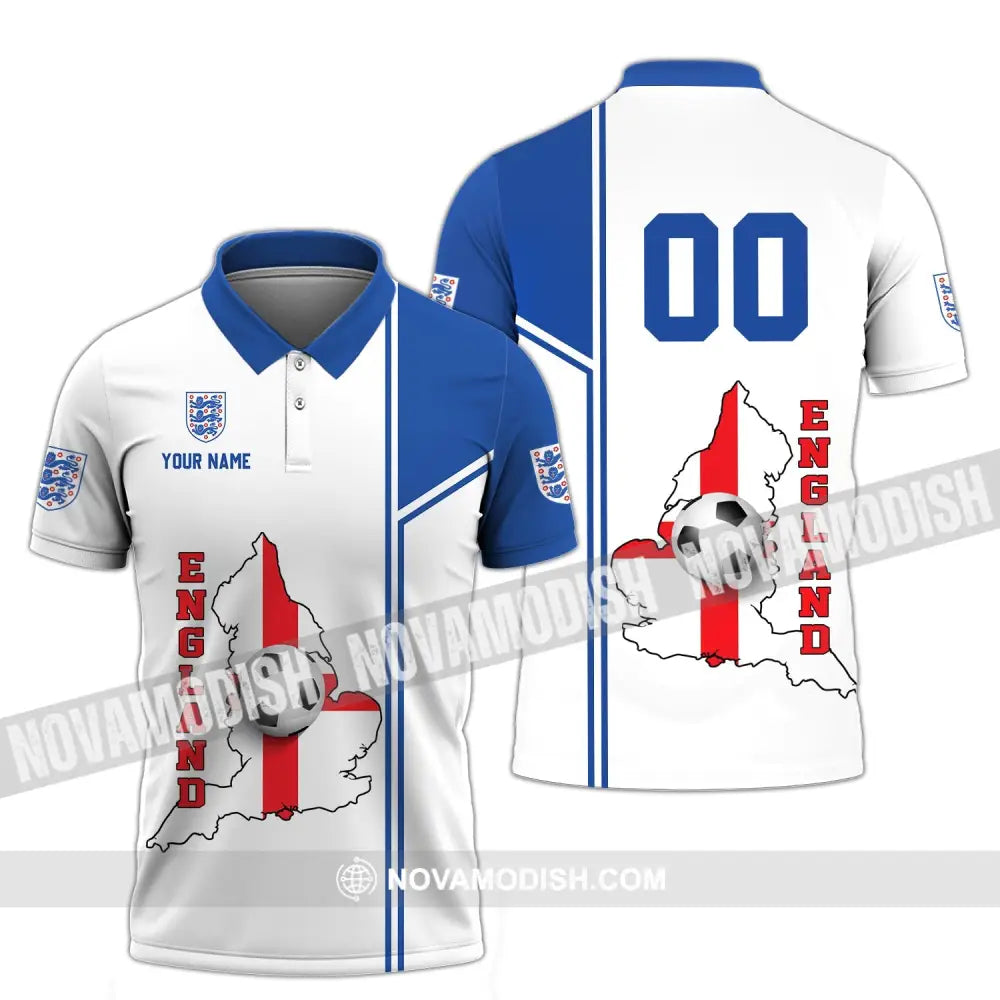 Unisex Shirt - Custom Name And Number Shirt England Map Ball Shirt Euro 2024 Polo Shirt / S T-shirt