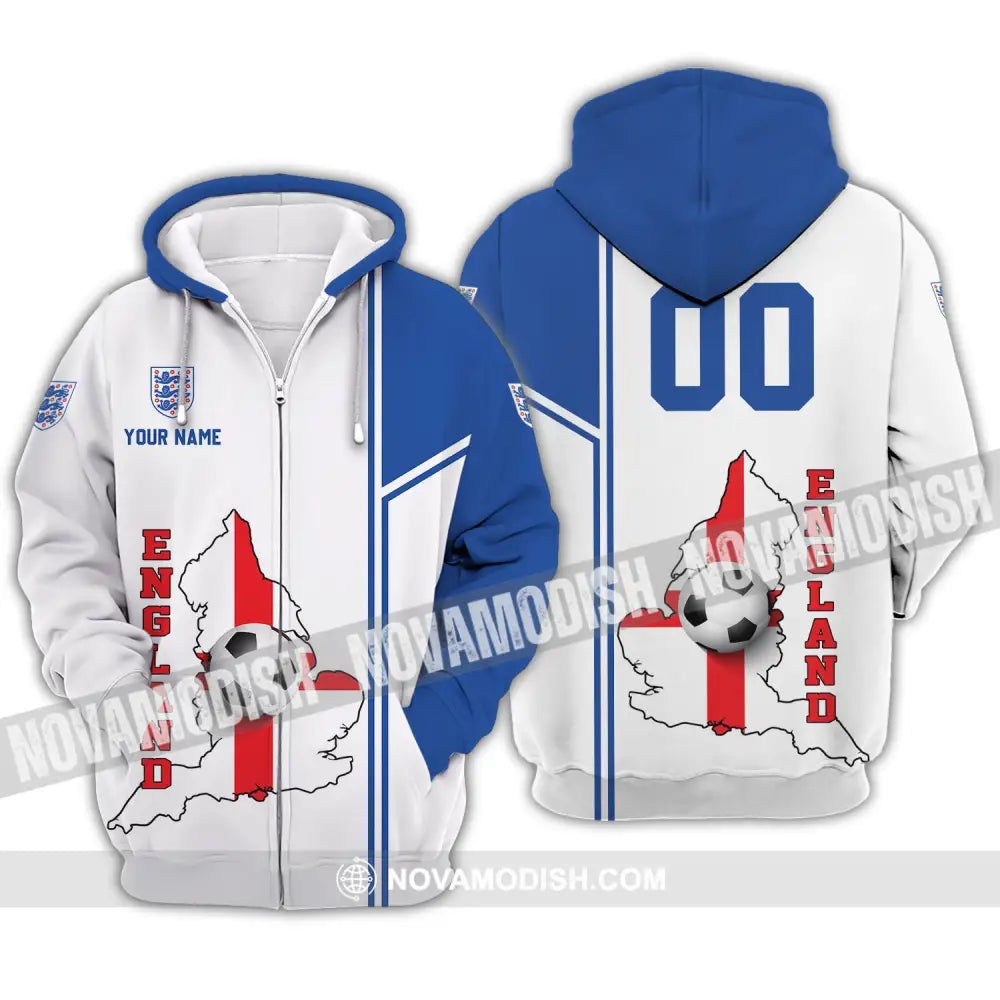 Unisex Shirt - Custom Name And Number Shirt England Map Ball Shirt Euro 2024 Zipper Hoodie / S T-shirt