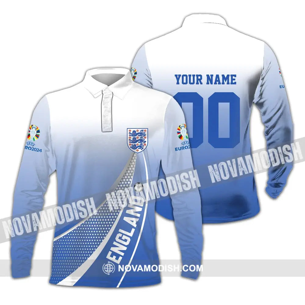 Unisex Shirt - Custom Name And Number England National Team Euro Shirt 2024 Long Sleeve Polo / S T-shirt