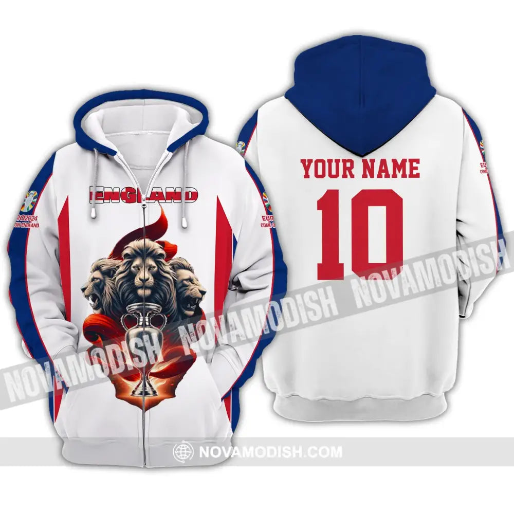 Unisex Shirt - Custom Name And Number England National Team Euro 2024 Zipper Hoodie / S T-Shirt