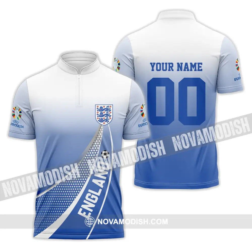 Unisex Shirt - Custom Name And Number England National Team Euro Shirt 2024 Zipper Polo Shirt / S T-shirt
