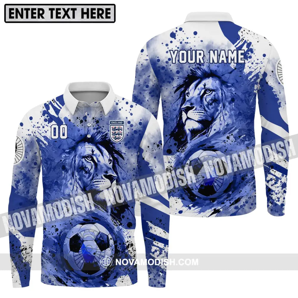Unisex Shirt - Custom Name And Number Shirt England National Team Lion Ball Long Sleeve Polo / S T-shirt