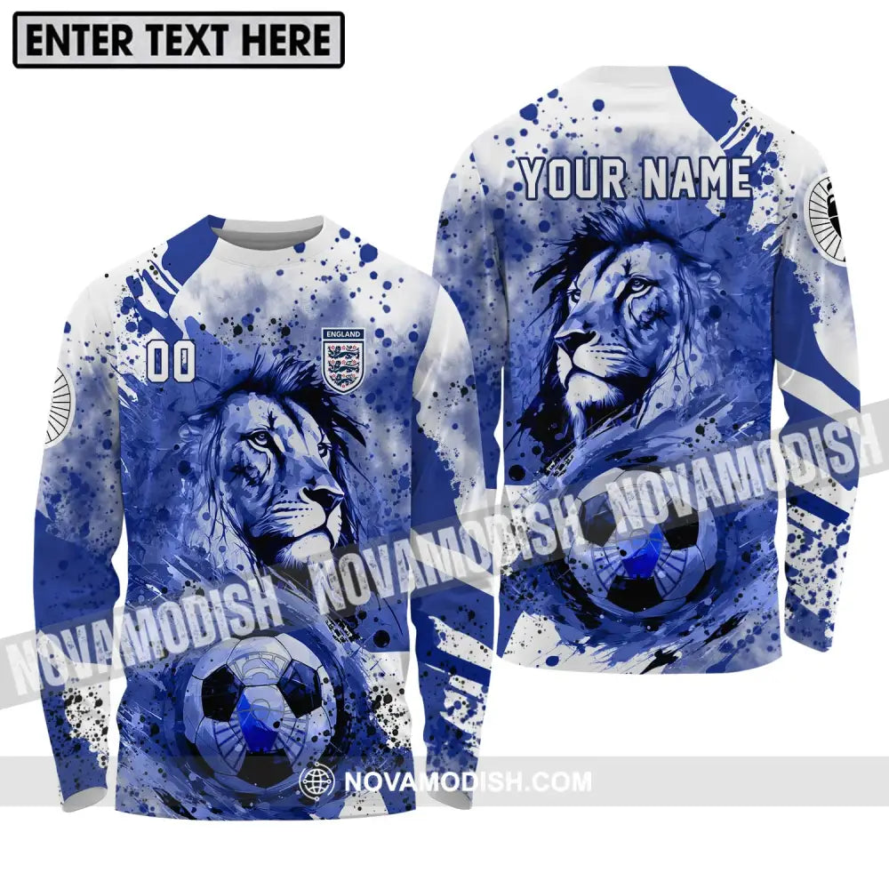 Unisex Shirt - Custom Name And Number Shirt England National Team Lion Ball Long Sleeve Shirt / S T-shirt