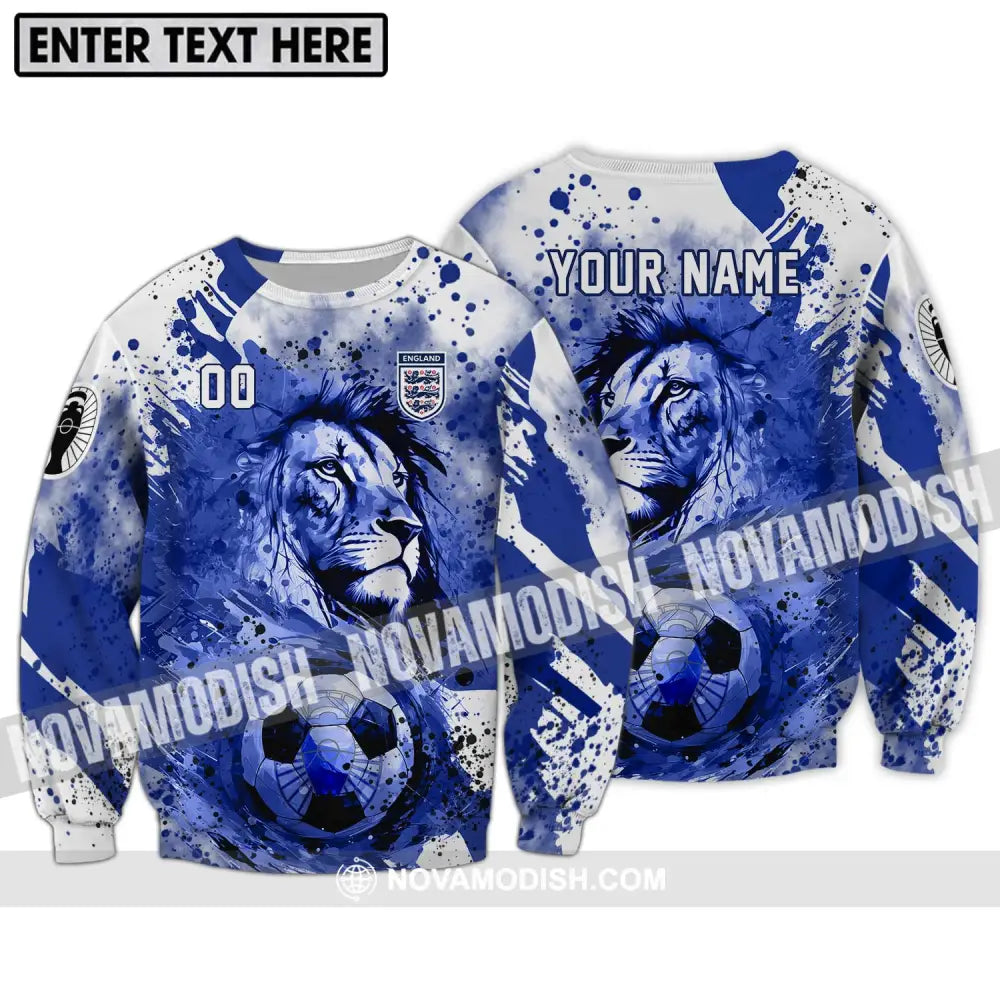 Unisex Shirt - Custom Name And Number Shirt England National Team Lion Ball Long Sleeve / S T-shirt