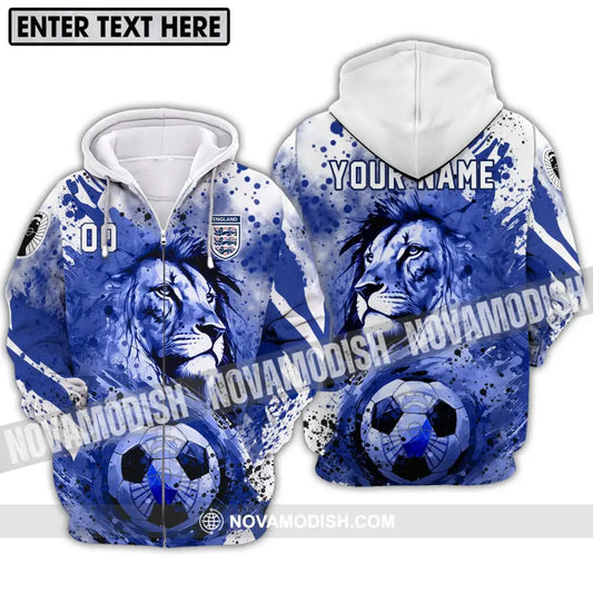 Unisex Shirt - Custom Name And Number Shirt England National Team Lion Ball Zipper Hoodie / S T-shirt