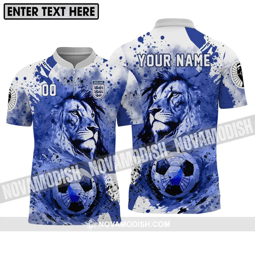 Unisex Shirt - Custom Name And Number Shirt England National Team Lion Ball Zipper Polo Shirt / S T-shirt