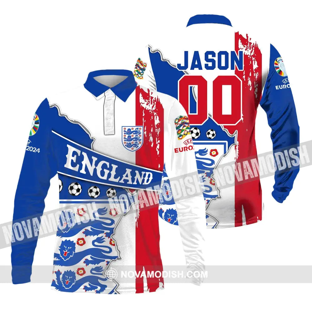 Unisex Shirt - Custom Name And Number Shirt England National Team Long Sleeve Polo / S T-shirt
