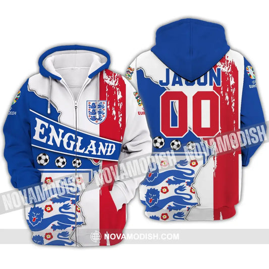 Unisex Shirt - Custom Name And Number Shirt England National Team Zipper Hoodie / S T-shirt