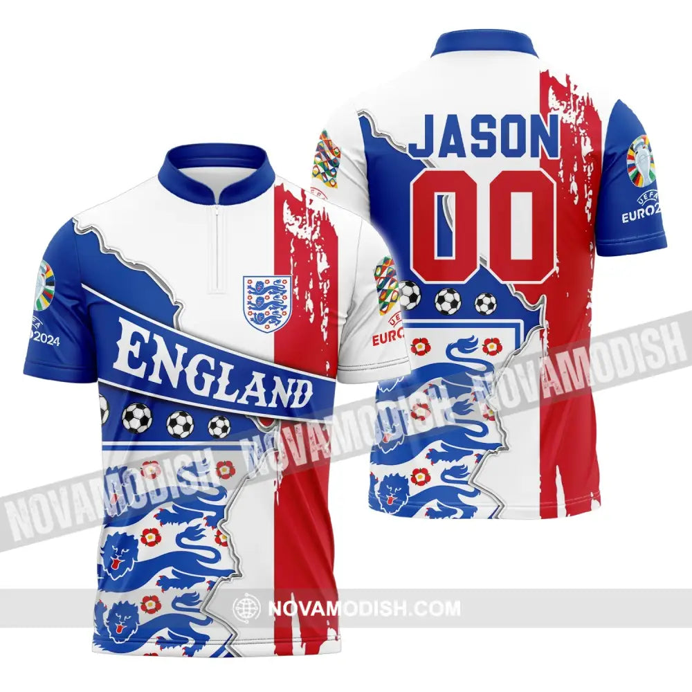 Unisex Shirt - Custom Name And Number Shirt England National Team Zipper Polo Shirt / S T-shirt
