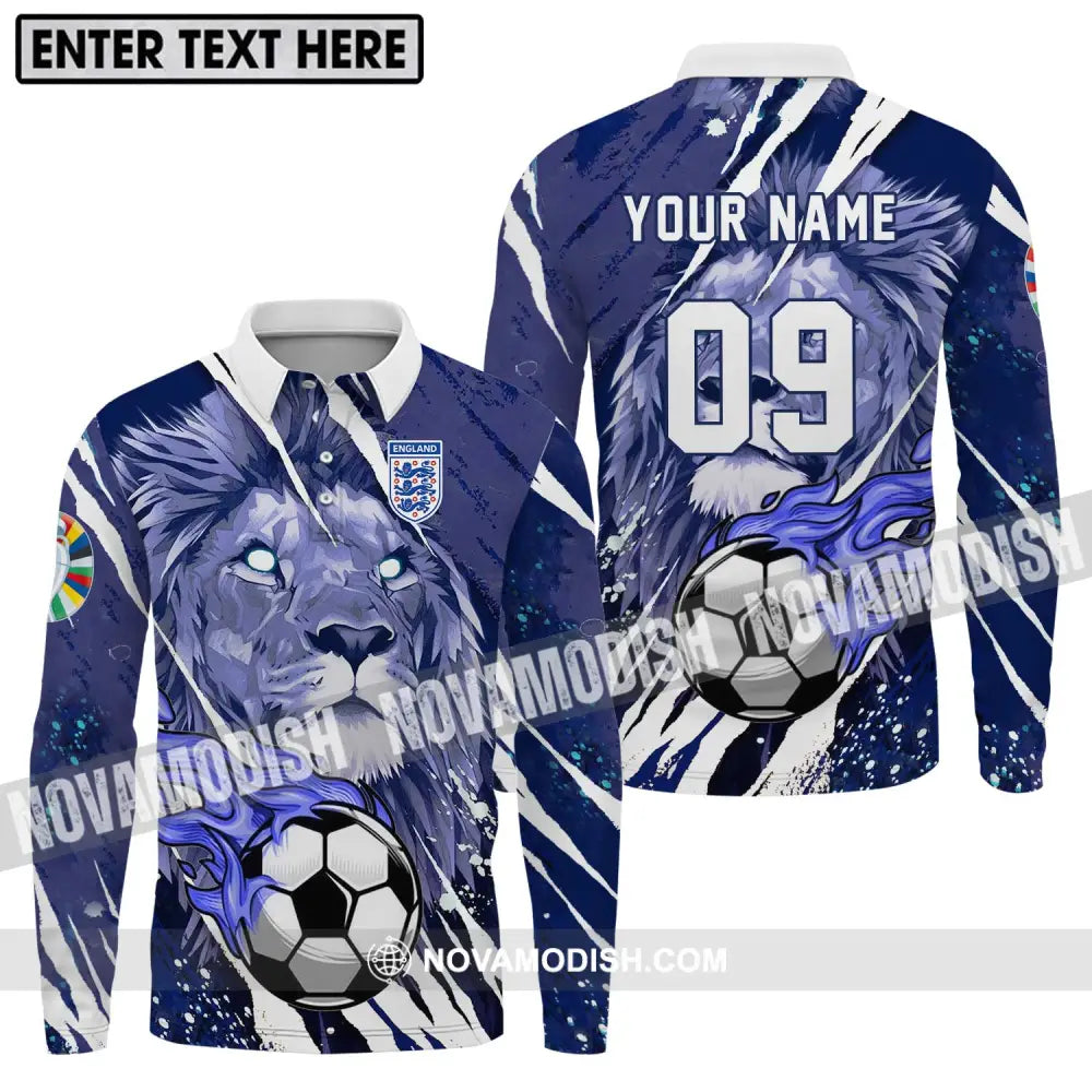 Unisex Shirt - Custom Name And Number Shirt England Team Lion Ball Long Sleeve Polo / S T-shirt