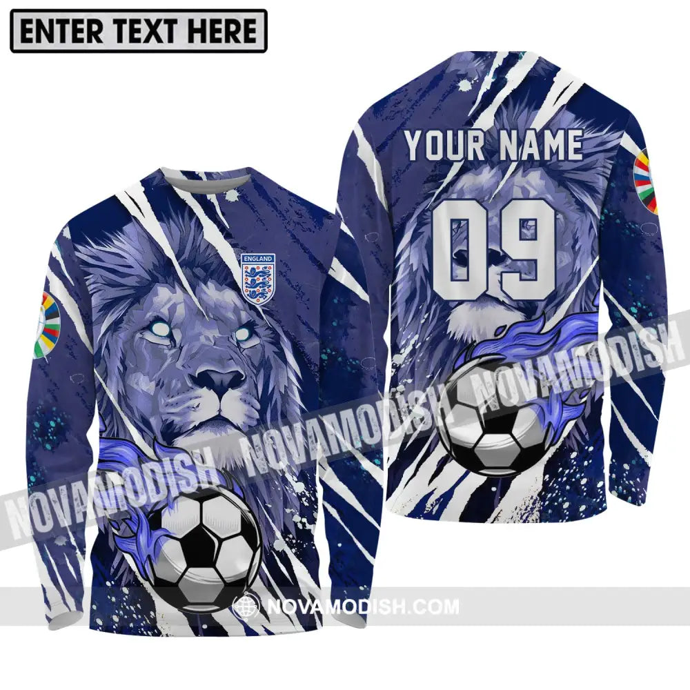 Unisex Shirt - Custom Name And Number Shirt England Team Lion Ball Long Sleeve Shirt / S T-shirt