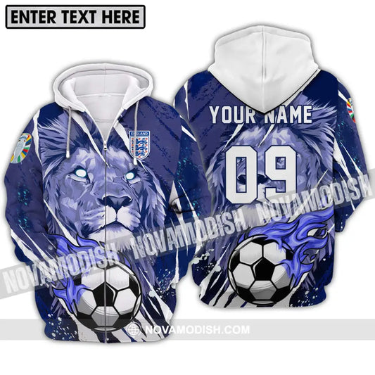 Unisex Shirt - Custom Name And Number Shirt England Team Lion Ball Zipper Hoodie / S T-shirt