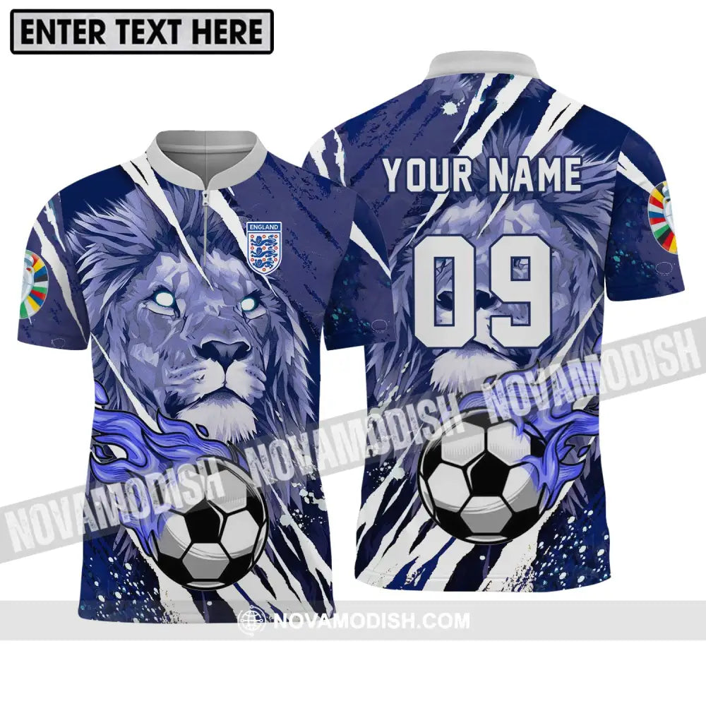 Unisex Shirt - Custom Name And Number Shirt England Team Lion Ball Zipper Polo Shirt / S T-shirt