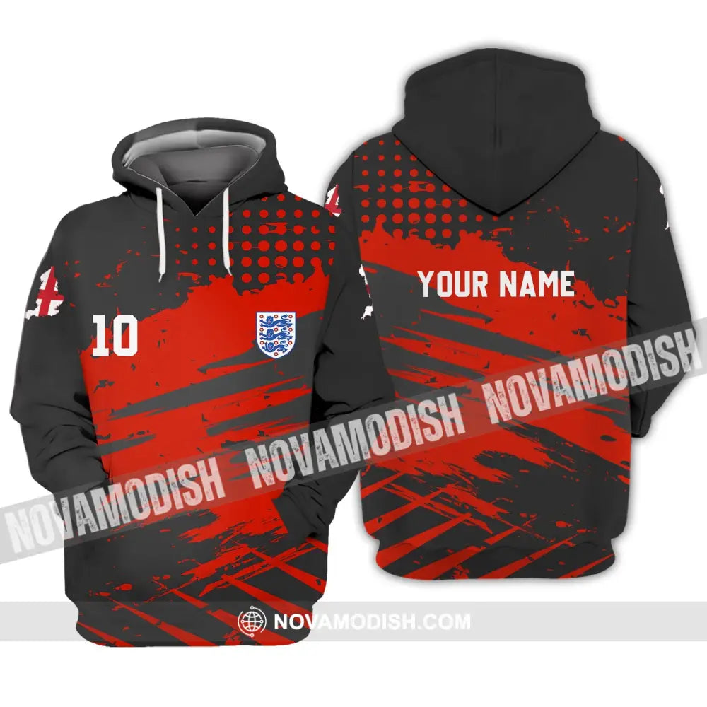 Unisex Shirt - Custom Name And Number Shirt England Team Lover Black Red Shirt Euro 2024 Hoodie / S T-shirt