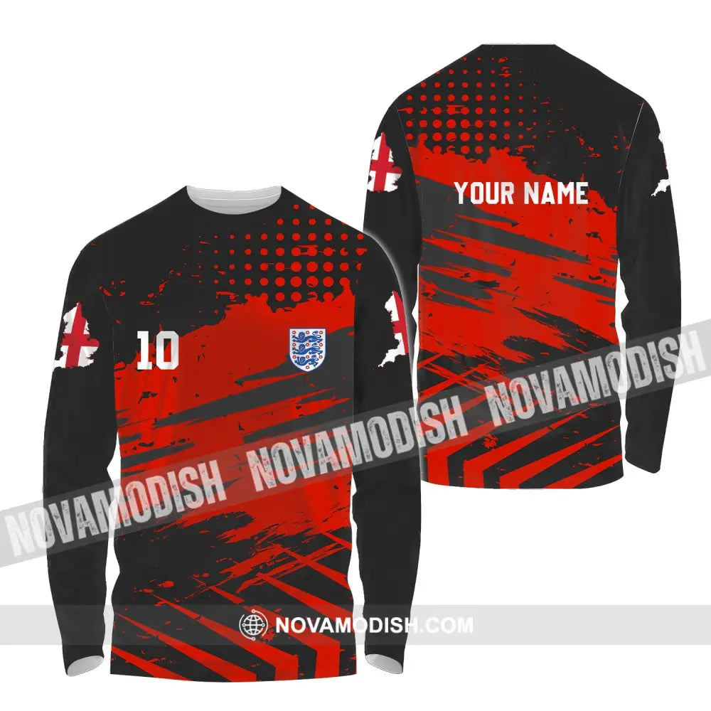 Unisex Shirt - Custom Name And Number Shirt England Team Lover Black Red Shirt Euro 2024 Long Sleeve Shirt / S T-shirt