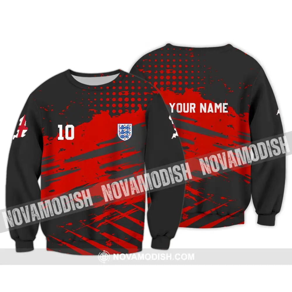 Unisex Shirt - Custom Name And Number Shirt England Team Lover Black Red Shirt Euro 2024 Long Sleeve / S T-shirt
