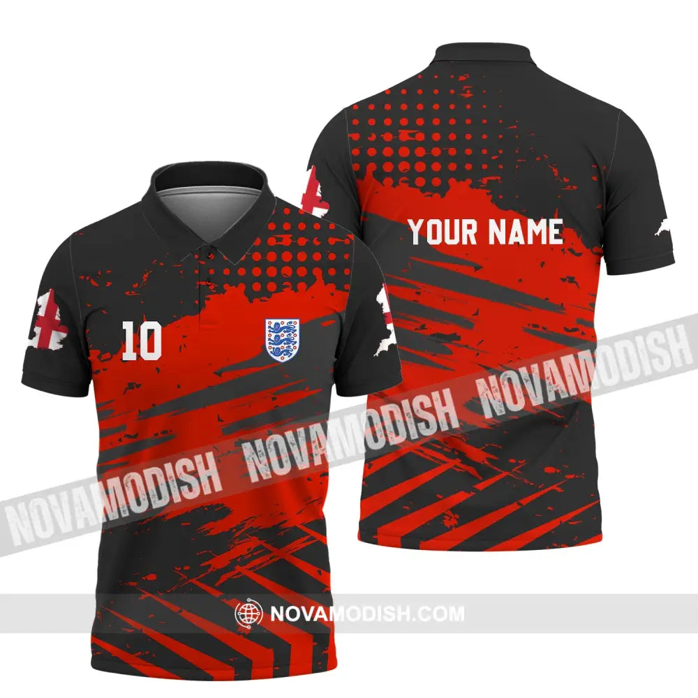 Unisex Shirt - Custom Name And Number Shirt England Team Lover Black Red Shirt Euro 2024 Polo Shirt / S T-shirt