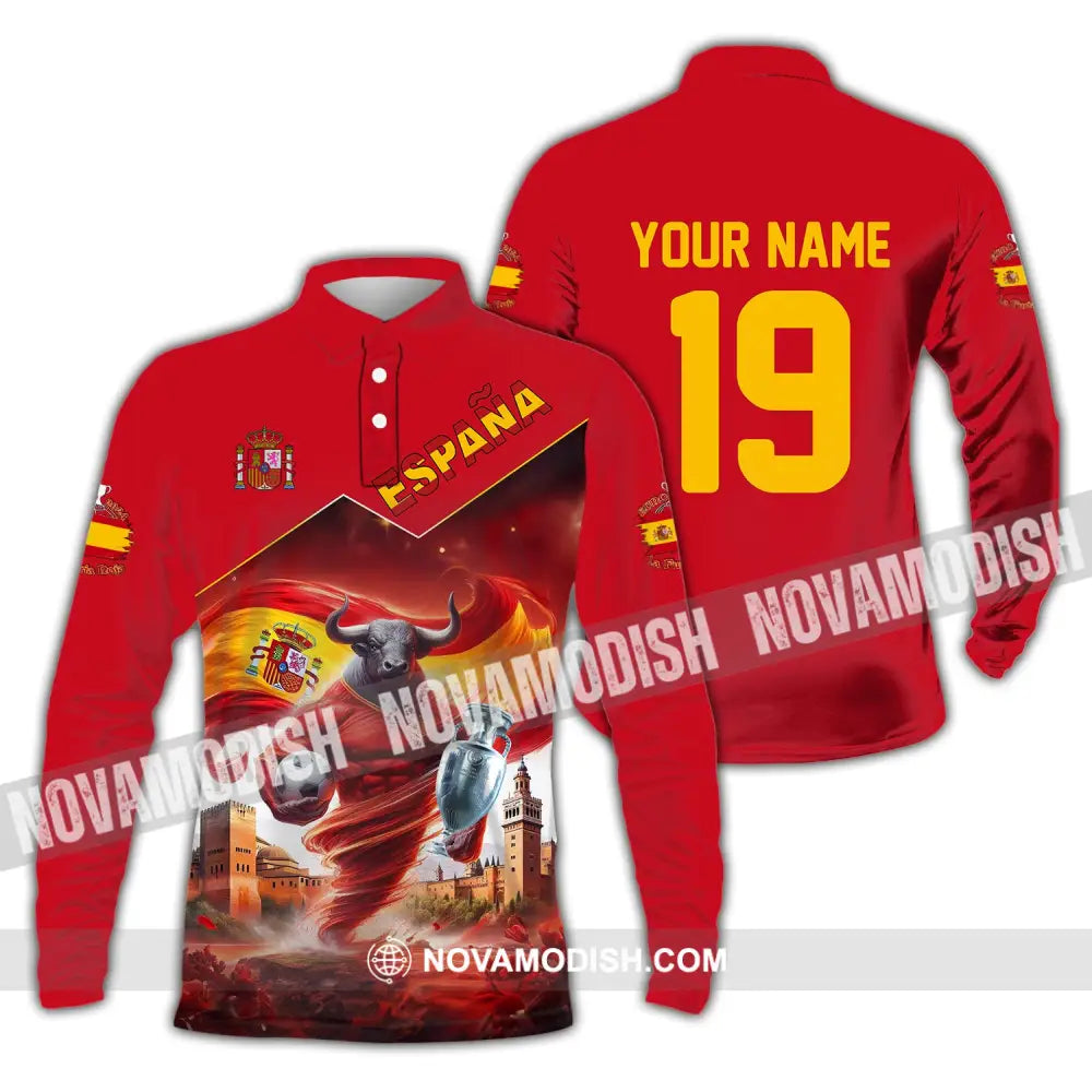 Unisex Shirt Custom Name And Number España Football Polo Euro 2024 Espana Hoodie Long Sleeve / S