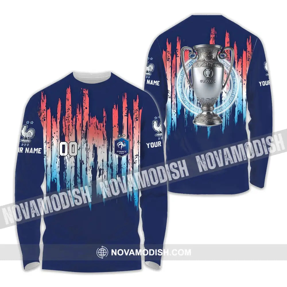 Unisex Shirt - Custom Name And Number Euro 2024 Shirt Cup France National Team Shirt Long Sleeve Shirt / S T-shirt