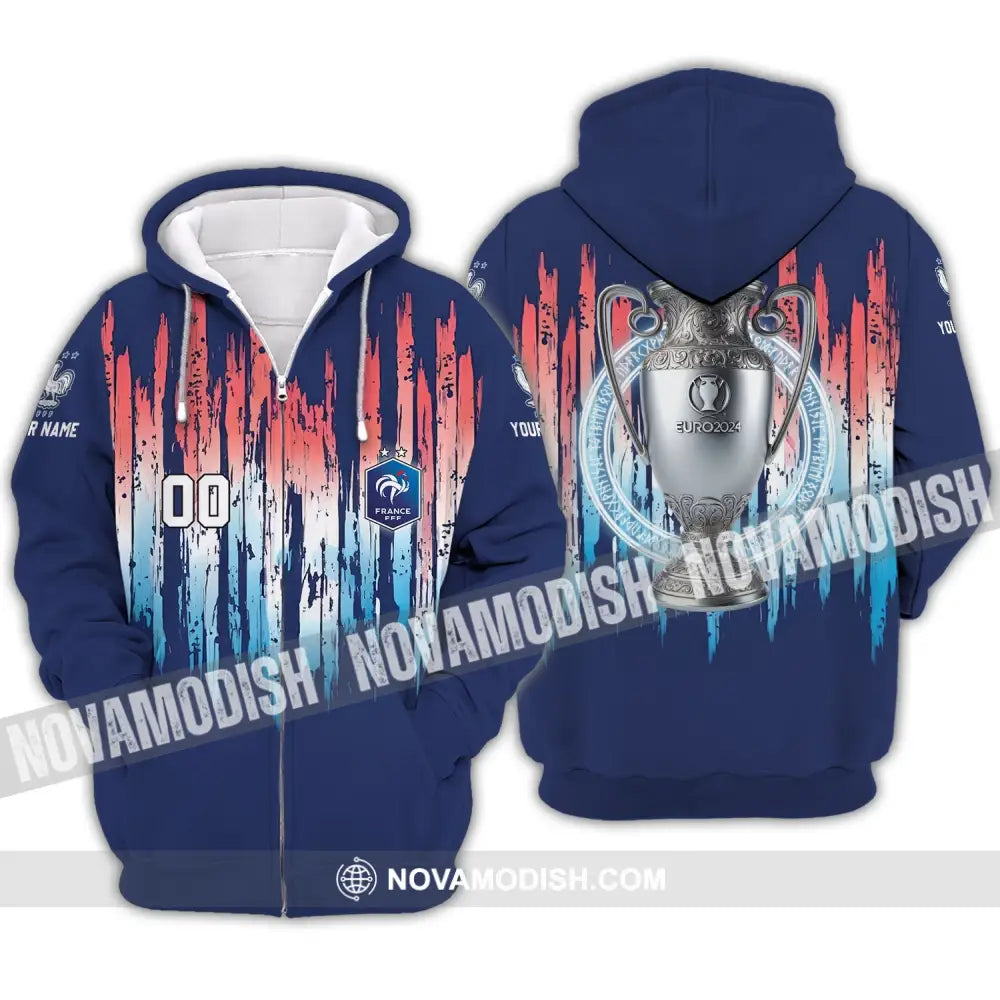 Unisex Shirt - Custom Name And Number Euro 2024 Shirt Cup France National Team Shirt Zipper Hoodie / S T-shirt