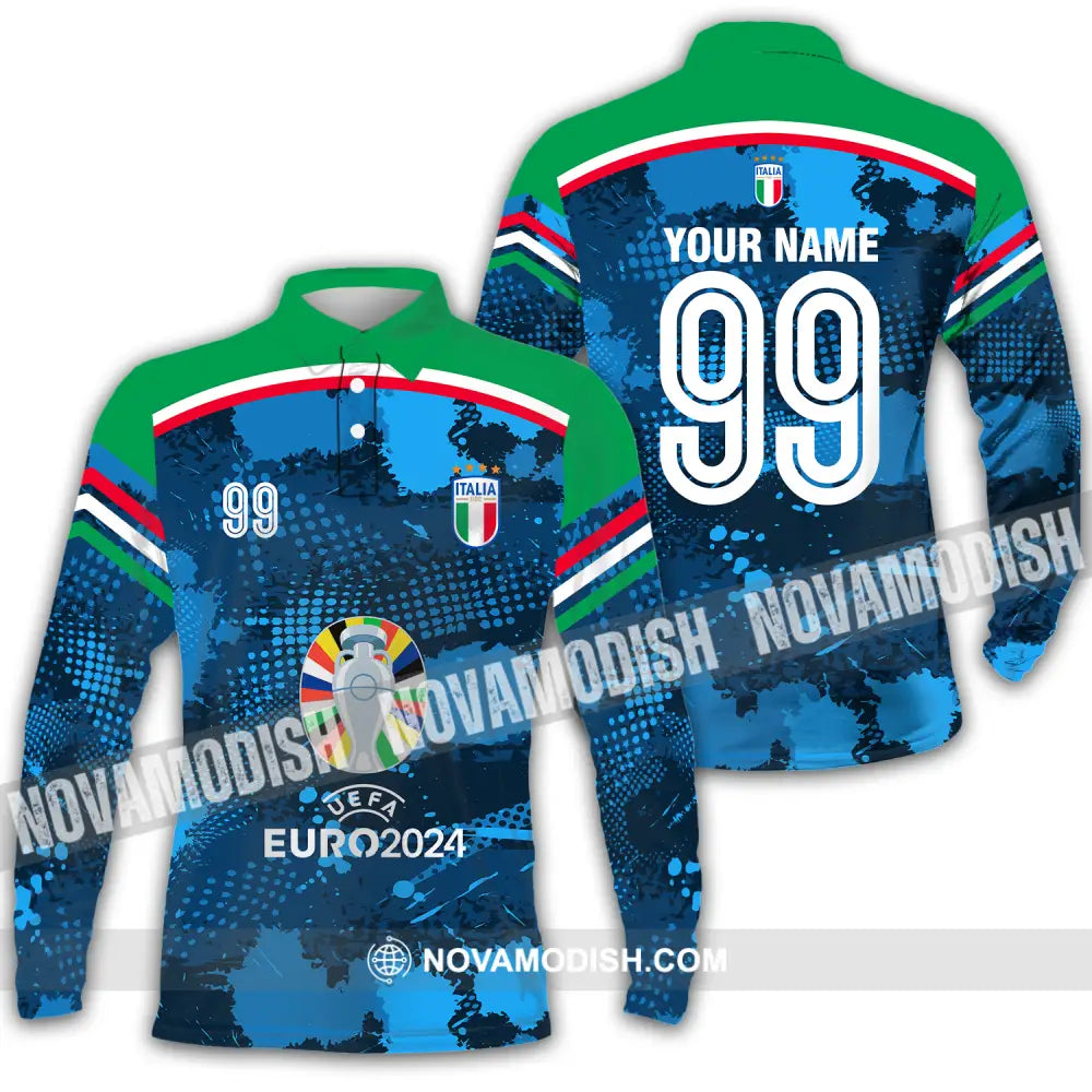 Unisex Shirt - Custom Name And Number Euro 2024 Cup Shirt Italia National Team Long Sleeve Polo / S T-shirt