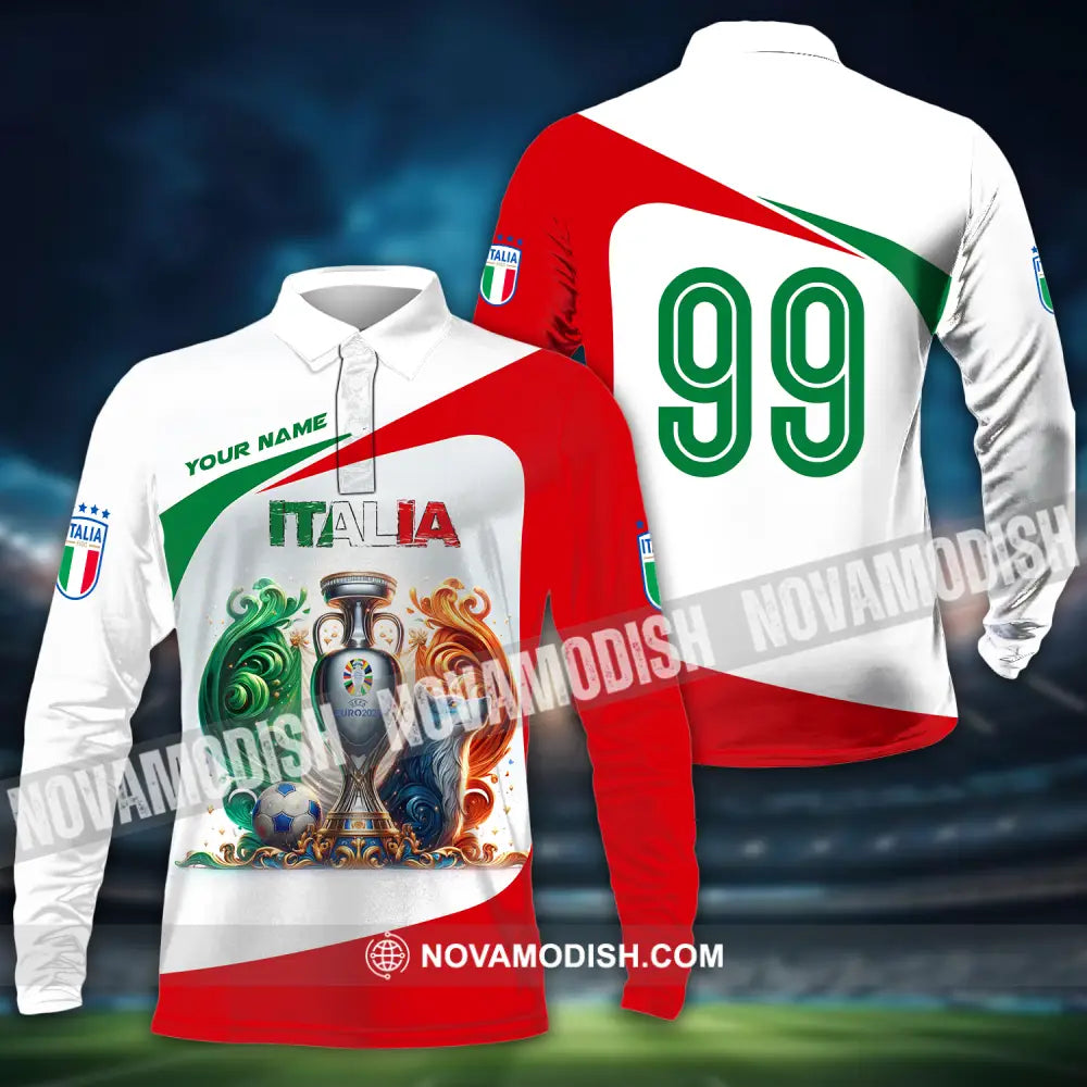 Unisex Shirt - Custom Name And Number Shirt Euro 2024 Cup Italia National Team Shirt Long Sleeve Polo / S T-shirt