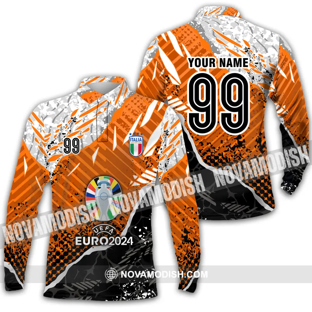 Unisex Shirt - Custom Name And Number Euro 2024 Cup Shirt Italia National Team Shirt Long Sleeve Polo / S T-shirt