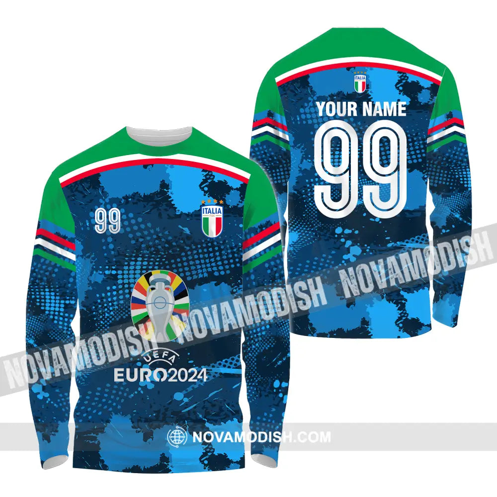 Unisex Shirt - Custom Name And Number Euro 2024 Cup Shirt Italia National Team Long Sleeve Shirt / S T-shirt