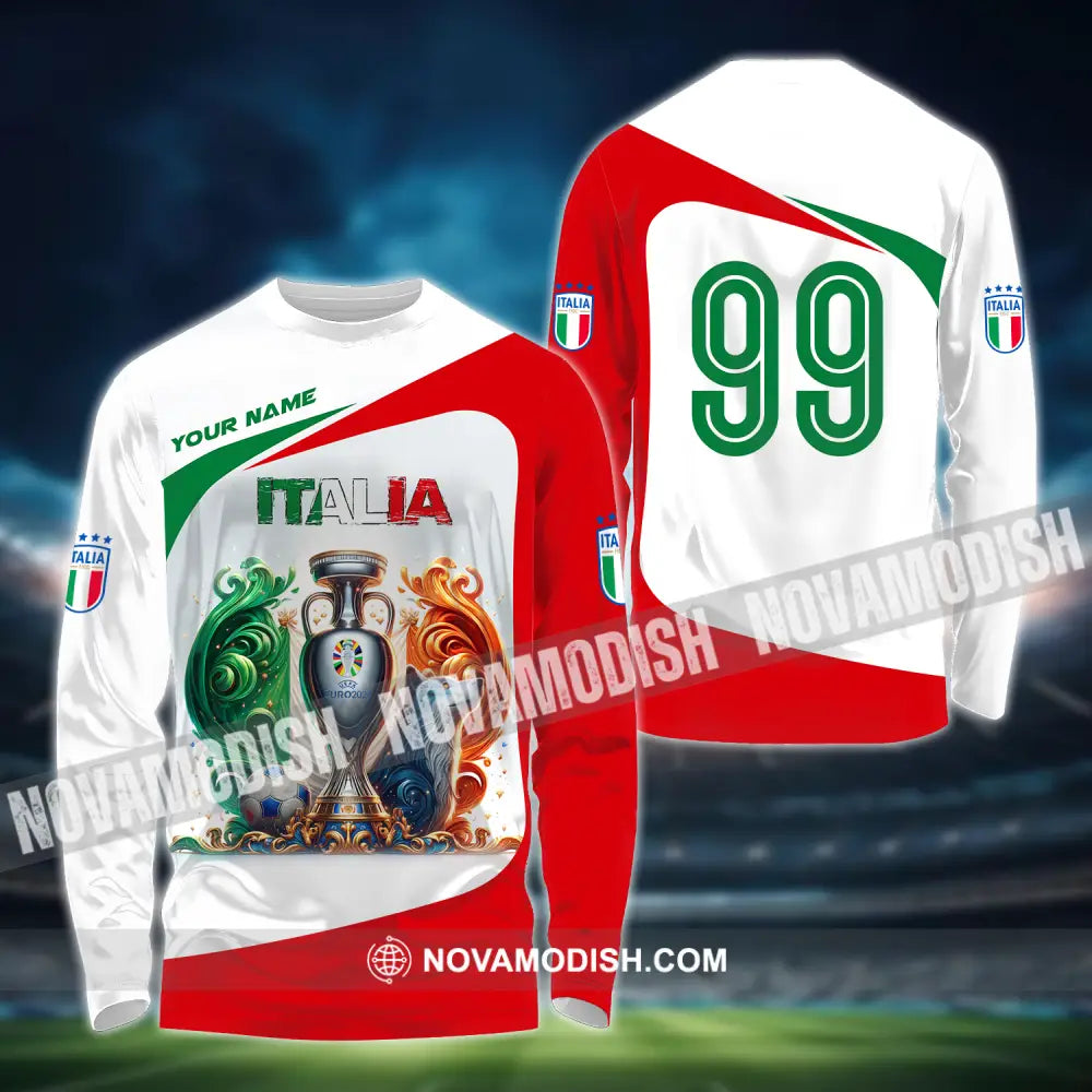 Unisex Shirt - Custom Name And Number Shirt Euro 2024 Cup Italia National Team Shirt Long Sleeve Shirt / S T-shirt