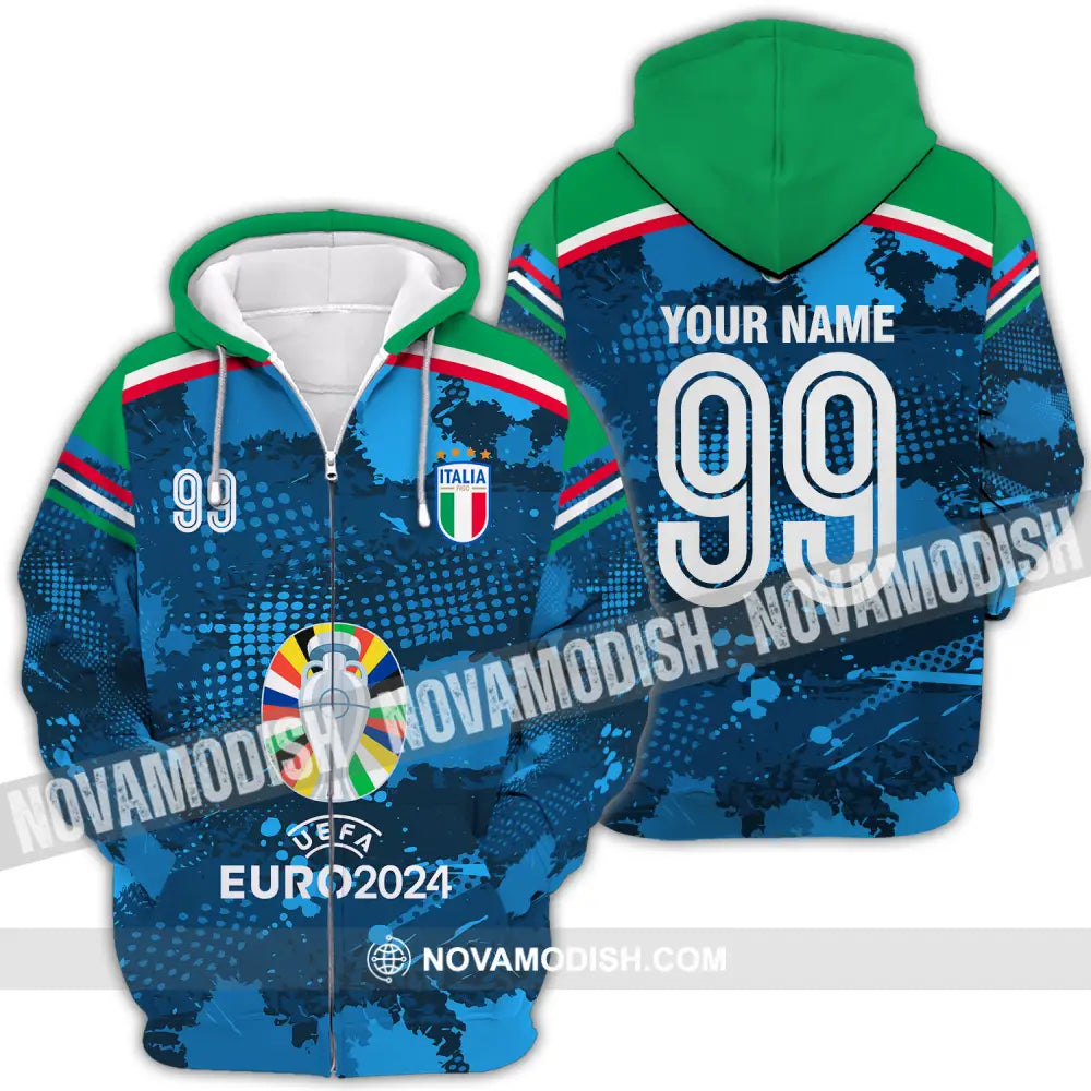 Unisex Shirt - Custom Name And Number Euro 2024 Cup Shirt Italia National Team Zipper Hoodie / S T-shirt