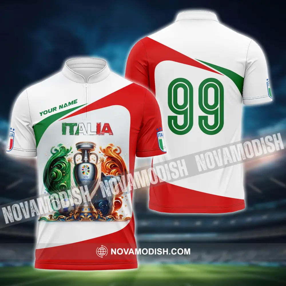 Unisex Shirt - Custom Name And Number Shirt Euro 2024 Cup Italia National Team Shirt Zipper Polo Shirt / S T-shirt